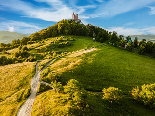 Romantic morning scenery of calvary in Banska Stiavnica, UNESCO, Slovakia. Old Slovakia mining town...