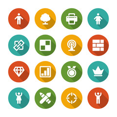 Flat icons vector set and long shadow effect for web site design, infographics, ui and mobile apps. Objects, business, office, communication and marketing items