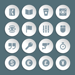 Fototapeta premium Flat icons vector set paper and shadow effect for web design, infographics, ui and mobile apps. Objects, business, office, communication and marketing items