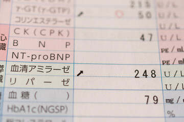 基準を超えた数値が示された血液検査結果