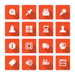 Flat icons vector set and long shadow effect for web design, infographics, ui and mobile apps. Objects, business, office, communication and marketing items