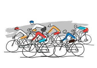 Název
Cycling race, line art stylized cartoon. Illustration of group of cyclists on a road. Continuous Line Drawing. Vector available