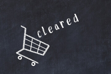 Chalk drawing of shopping cart and word cleared on black chalboard. Concept of globalization and...