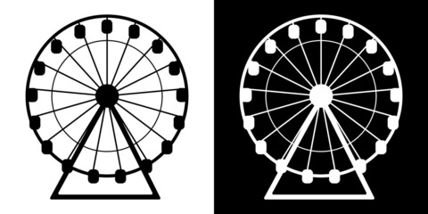 Ferris wheel vector isolated icon. A simple black and white silhouette illustration of a carousel.Ferris wheel vector isolated icon. A simple black and white silhouette illustration of a carousel. - obrazy, fototapety, plakaty