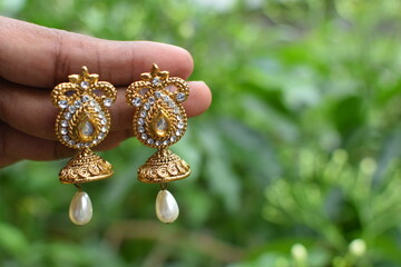 Enamel Filled Kundan Jhumka Style Earrings