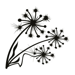 Vector illustration, decorative flower. Black and white image.