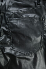  black vegan leather trousers close up view - Image