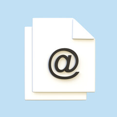 Document sheet of paper with e-mail sign 3d render