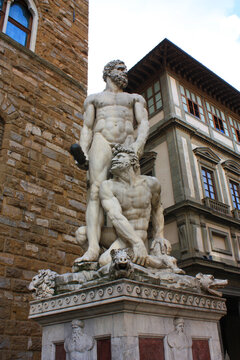 Hercules And Cacus Renaissance Sculpture In Front Of Florence Town Hall By Bartolommeo Bandinelli.