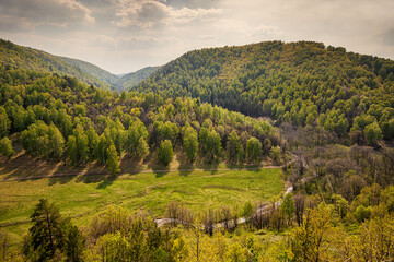 Mountain valley aerial view. Beautiful landscape and scenery