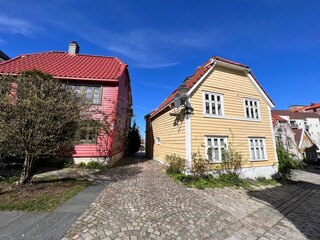 Streets and Houses in Historical Sydnes District Bergen Norway