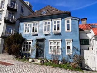 Streets and Houses in Historical Sydnes District Bergen Norway
