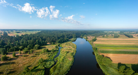 Aerial view of natural river during summer - obrazy, fototapety, plakaty