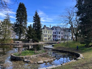 Obraz premium Nygårdsparken and beautiful historical colourful houses Bergen Norway