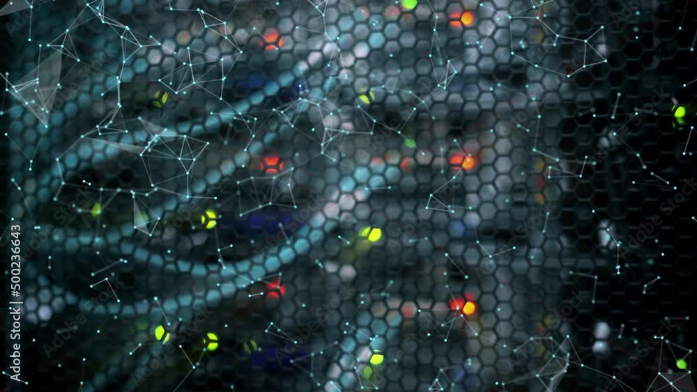 Poster 3d visualization ai working processor power. colorful blue and green digitalization process