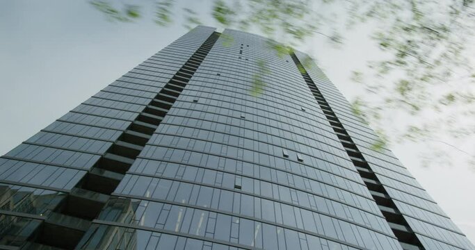 Tall Skyscraper Driving By Under Trees