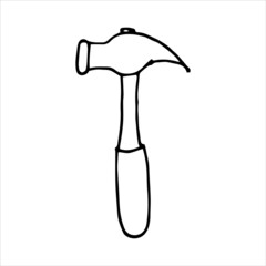 Vector drawing in doodle style. a hammer. construction tool, hand work