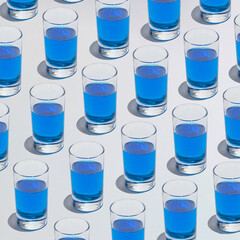 Blue transparent drink. Pattern aesthetic exotic idea. Summer day light