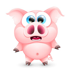 Obraz na płótnie Canvas Funny sceared cartoon pig