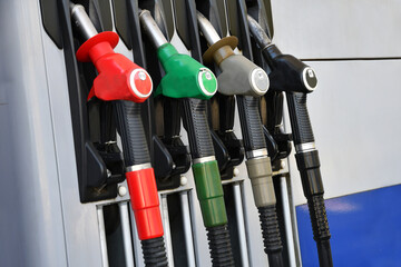 petrol pumps at refuel station
