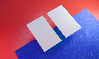 Double business card above colorful block 3d rendering