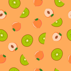 Seamless pattern with peach and kiwi