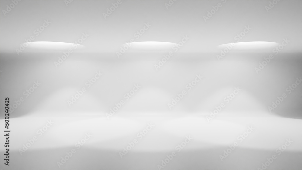 Poster 3d background with a podium and light beams from above to showcase your product. 3d rendering