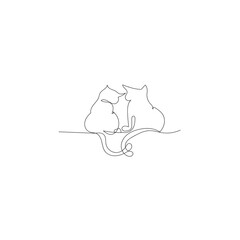 Continuous line drawing. two pairs of cats sitting. Illustration icon vector