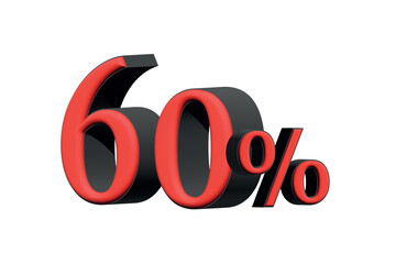 Black Friday. Black sixty percentages with red letter on a white background. 3d render illustration.