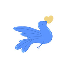 Flying upward bird with a heart in the Ukrainian national colors. A symbol of peace. Stand with Ukraine. Cute vector illustration.