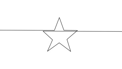 Continuous line drawing of star Black and white minimalist linear illustration made of one line