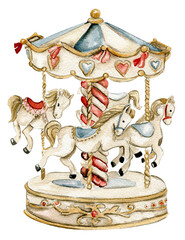 Watercolor circus cute animals clown mice mask horse © Leila