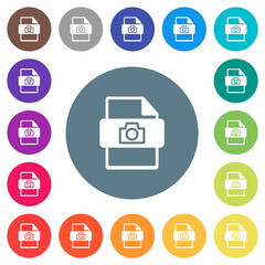 raw camera file type flat white icons on round color backgrounds