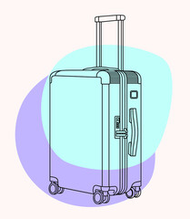 Suitcases drawn black lines on colorful design background