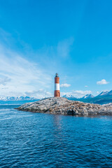 Ushuaia Lighthouse on the coast of the sea