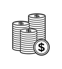 積み上げたドルのコインのシンプルなイラスト