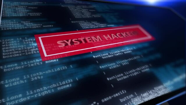 3D Warning of system hacked. Virus, cyber attack, malware concept. hacked hologram. privacy data being hacked. Internet technology threat. Data Breach, Malware, Cyber Attack, Hacking Concept