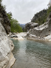 a shady mountain gorge in the Kesme Bogazi canyon, Turkey. Kuzdere Canyon at Kemer Antalya 