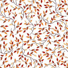 Autumn leaf fall seamless pattern. Cute autumn twigs with orange leaves and decorative graphic design. hand drawn leaves and branches vector background © Vera