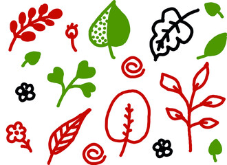 Set of different decorative leaves.