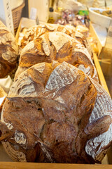 Oven baked sour dough organic bread in bakery