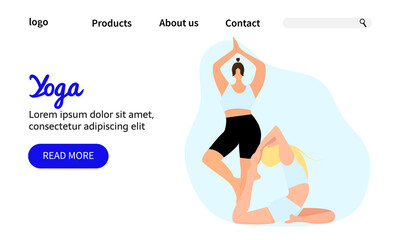 different people, both thin and fat, do yoga. The concept of a banner or a template for a healthy lifestyle landing page. Vector flat illustration