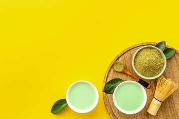 Obraz na płótnie Canvas Matcha tea powder with green hot drink - asian tea ceremony