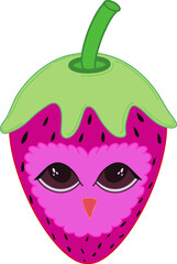 Sweet, strawberry, cute, owl, berry, bird, summer, bright, red, ripe, taste, children's, picture, drawing, character, fairy tale, magic, colored, colorful, wonderful, unusual, fantastic, image


