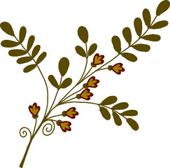 Decorative twig with small flowers and leaves. Vector file for designs.