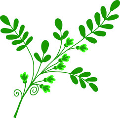 Decorative twig with flowers and leaves. Vector file for designs.