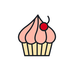 Cupcake icon. Bakery and pastry isolated line color icons