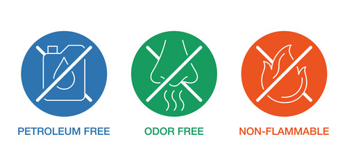 3 icons Petroleum free, Odor free, Non-flammable