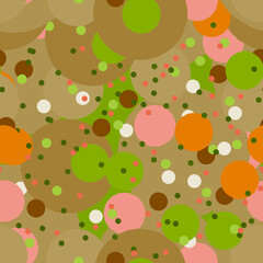Vector seamless pattern with circles of different colors and shapes.