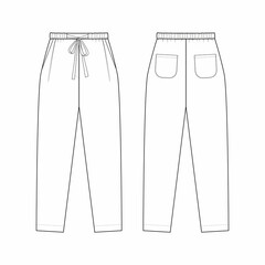 Fashion technical drawing of pajama pants with drawstring waist. Relax fit trousers fashion flat sketch